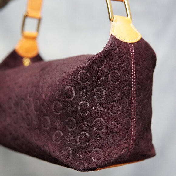 Celine Macadam Bordeaux Suede Handbag – Brown Leather Handle - Picture 5 of 15